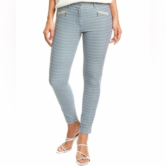 J. McLaughlin Baxter Jean Micro Aegean Link Print Zipper Ankles Navy Blue Size 2 - Picture 3 of 17